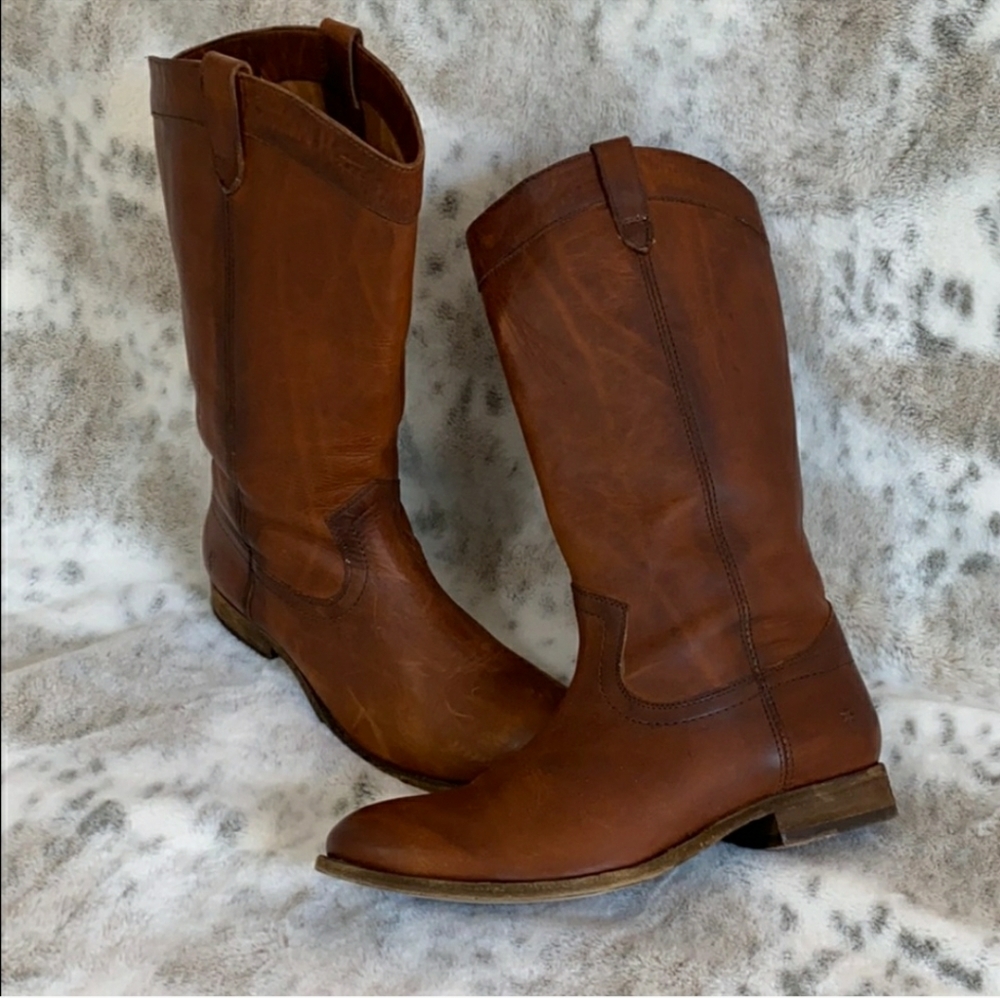 Frye Melissa Pull Up Leather Boots Cognac Size 11B